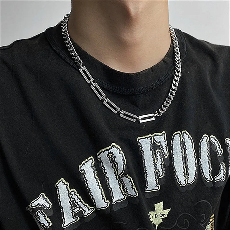 Stainless Steel Cuban Chain Choker Necklace for Men Black Square Pendant Necklace Male Neck Chains Cool Hip Hop Neck Jewelry New