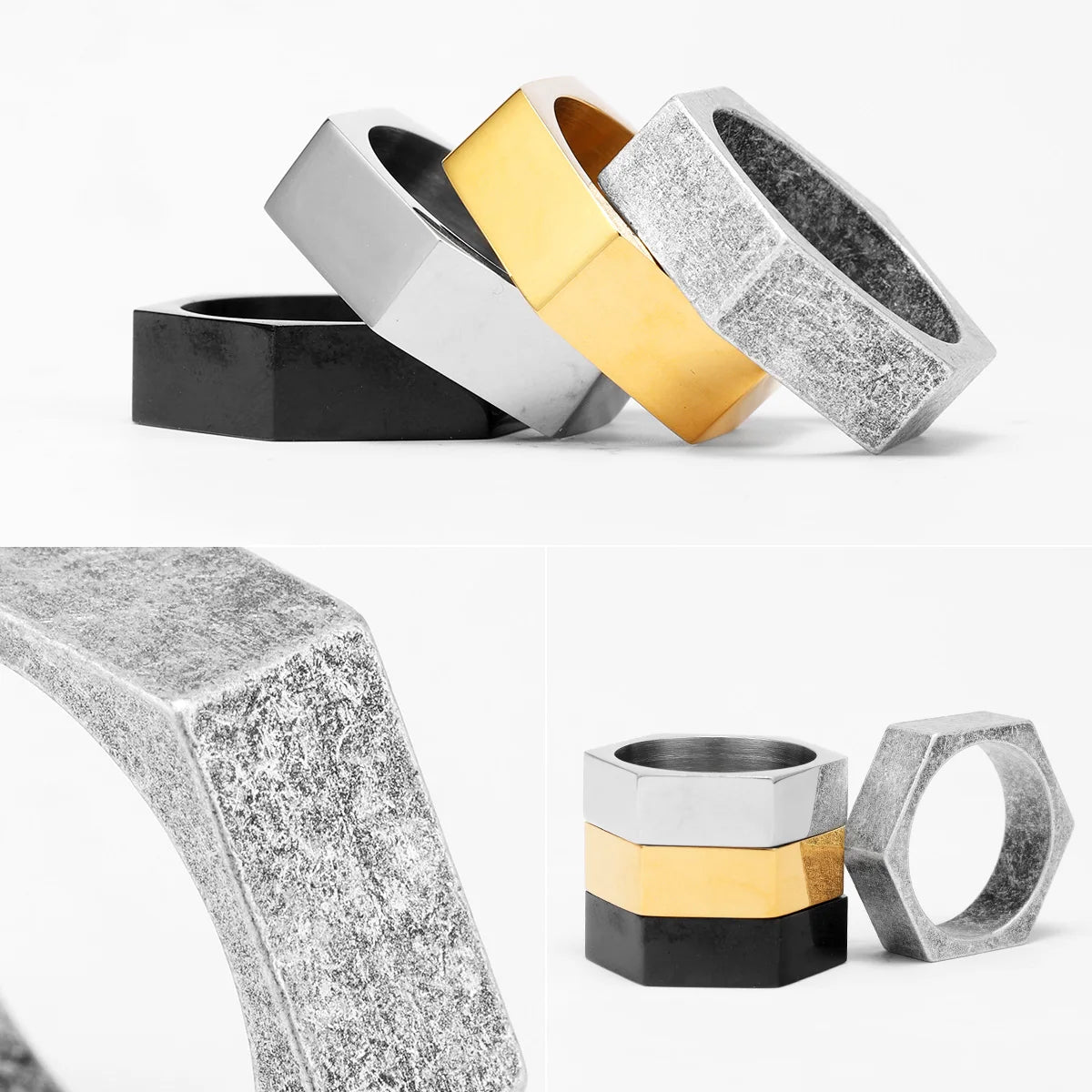 Simple Glossy Hexagon Stainless Steel Men Rings Punk New In For Male Women Fashion Jewelry Creativity Gift Wholesale Dropshiping