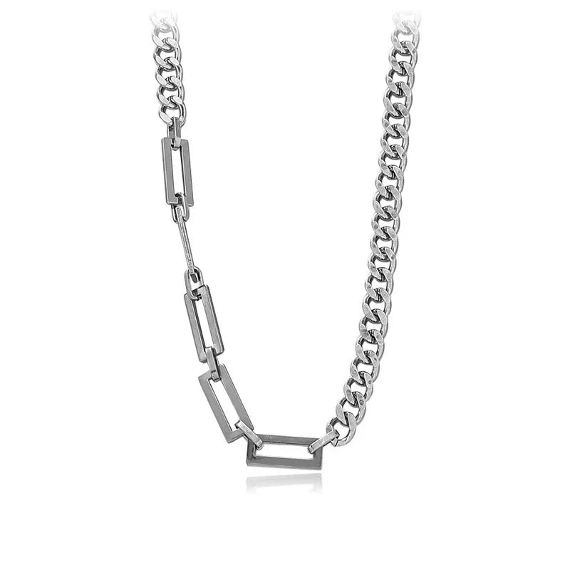 Stainless Steel Cuban Chain Choker Necklace for Men Black Square Pendant Necklace Male Neck Chains Cool Hip Hop Neck Jewelry New