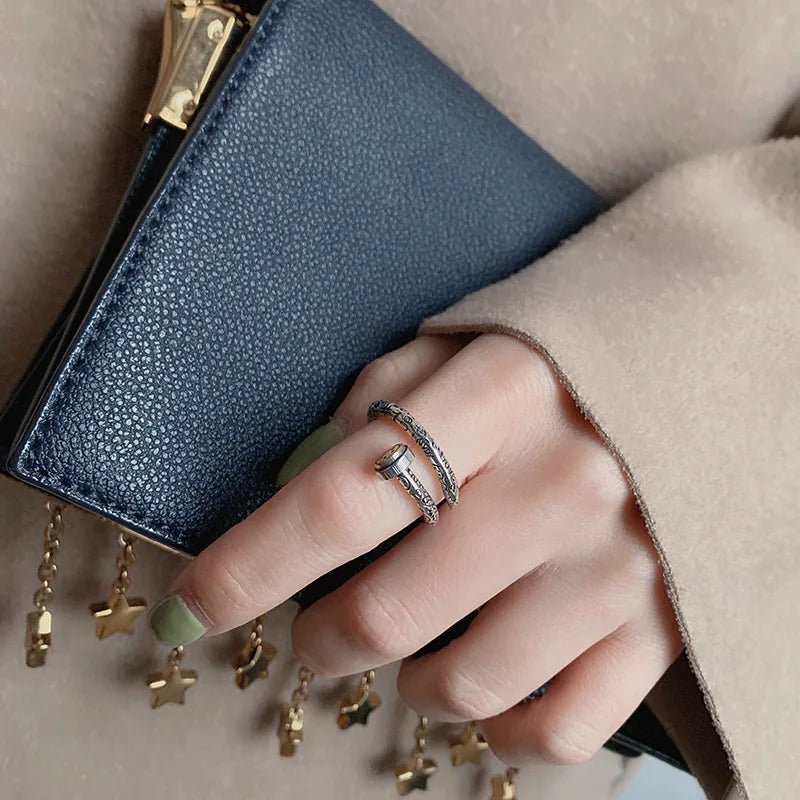 Retro Smile Face Graffiti Nail Adjustable Open Ring For Women Punk Gothic Copper Unisex Jewelry Edgy Couple Accessories Gift