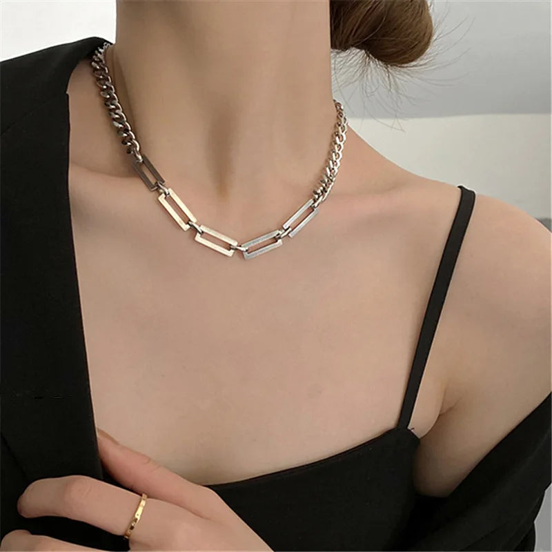 Stainless Steel Cuban Chain Choker Necklace for Men Black Square Pendant Necklace Male Neck Chains Cool Hip Hop Neck Jewelry New