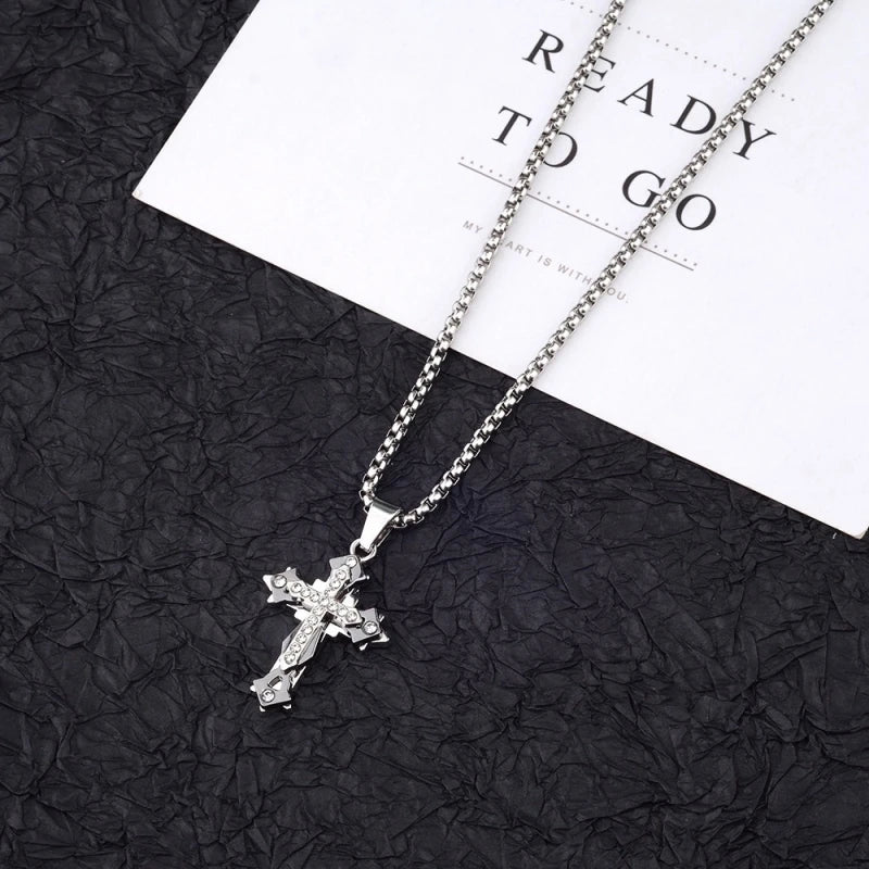 High Quality Cross Titanium Steel Non Fading Necklace,Domineering and Trendy Men's hip-hop Pendant Chain,New Handsome Men Women