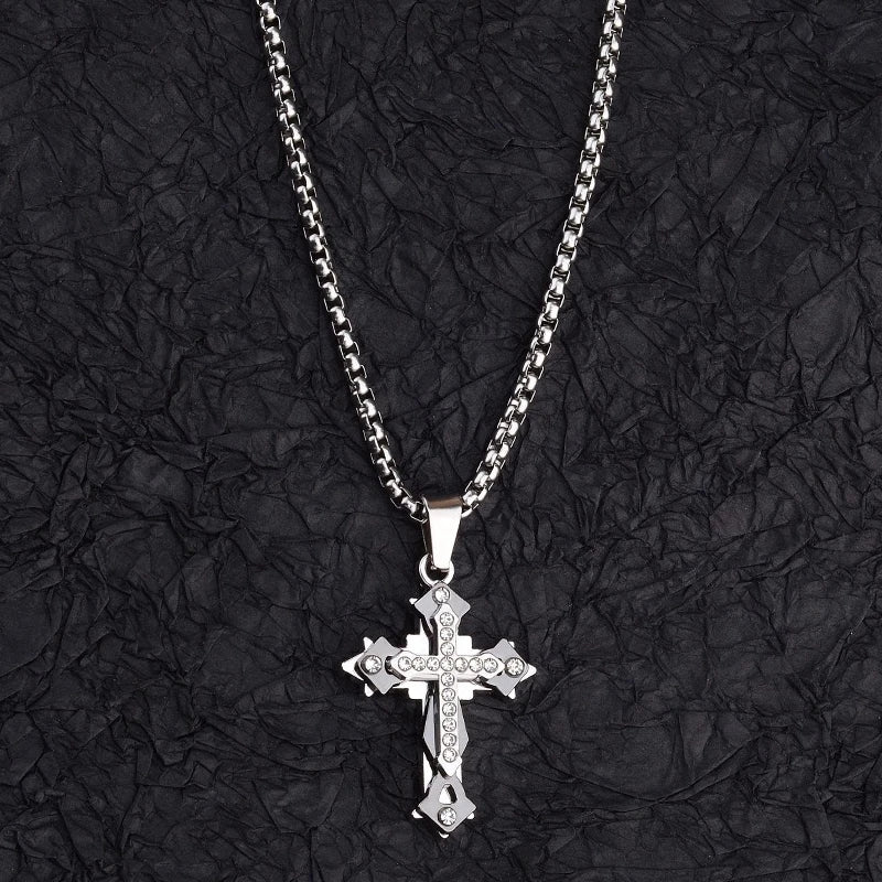 High Quality Cross Titanium Steel Non Fading Necklace,Domineering and Trendy Men's hip-hop Pendant Chain,New Handsome Men Women