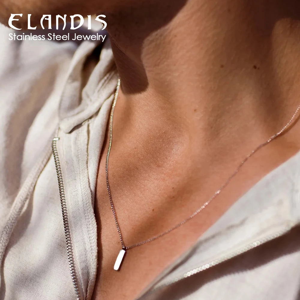 ELANDIS Minimalist Square Pendant Stainless Steel 18K Gold Plated Necklace Fashion Men's Accessories Wholesale