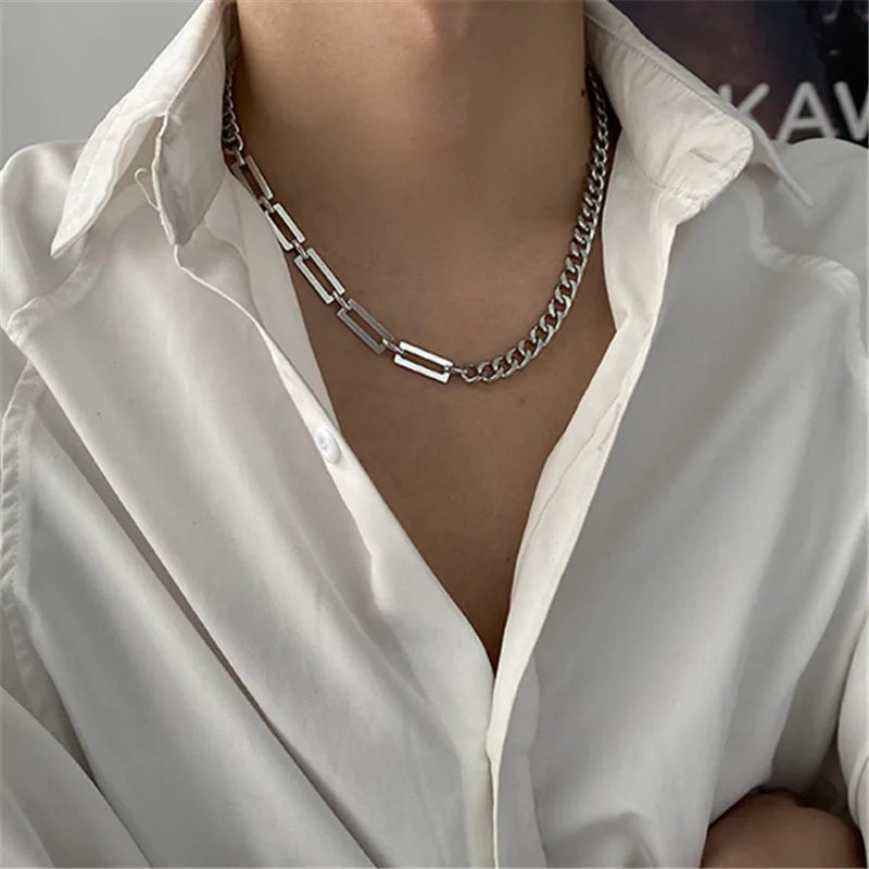 Stainless Steel Cuban Chain Choker Necklace for Men Black Square Pendant Necklace Male Neck Chains Cool Hip Hop Neck Jewelry New