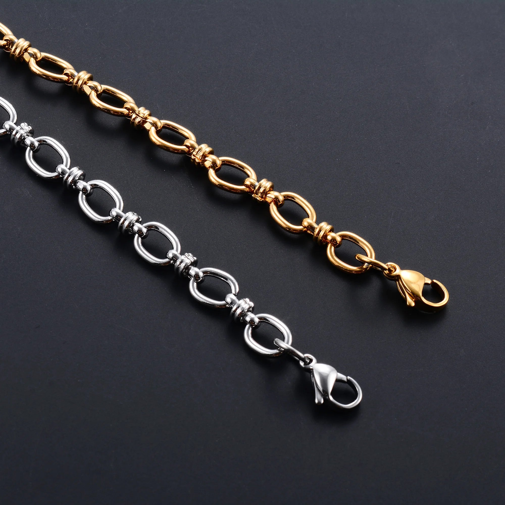 6.5mm Punk Handmade Stainless Steel Bracelet Link Oval Chain for Women Men Rock Boy Hand Chain Wristband Anklets Metal Jewelry