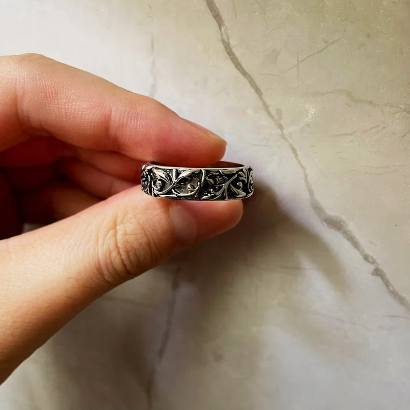 Retro Eternal Vine Ring Silver Color Punk Gothic Vintage Open Ring For Men Women Handmade Designer Jewelry Unisex Accessories