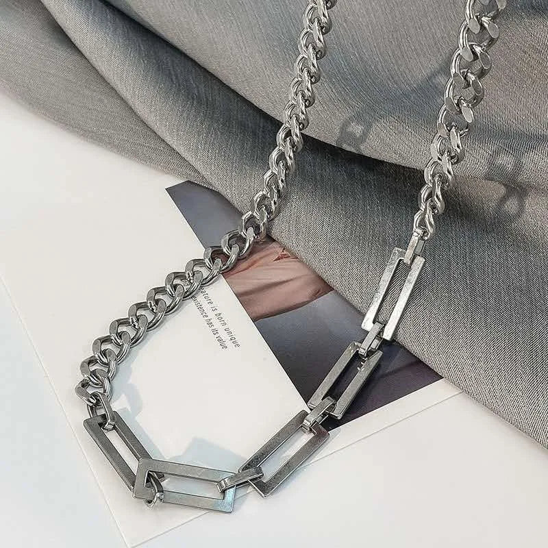 Stainless Steel Cuban Chain Choker Necklace for Men Black Square Pendant Necklace Male Neck Chains Cool Hip Hop Neck Jewelry New