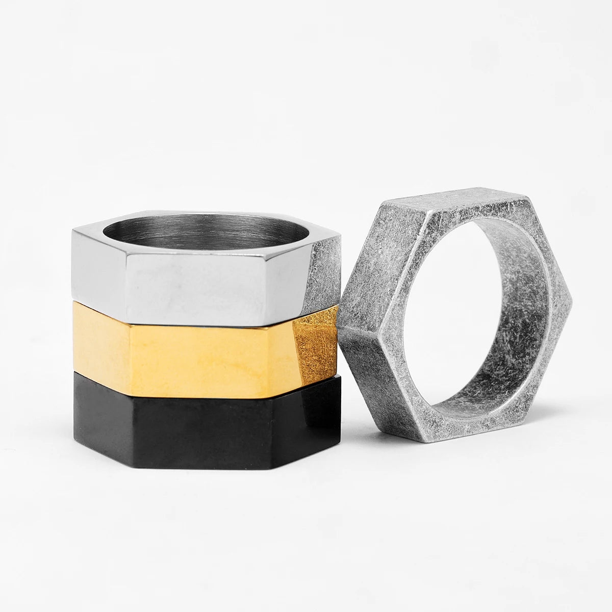 Simple Glossy Hexagon Stainless Steel Men Rings Punk New In For Male Women Fashion Jewelry Creativity Gift Wholesale Dropshiping