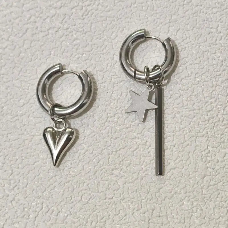 Fashion Punk Long Heart Star Pendant Earrings For Women Simple Geometric Circular Ear Buckle Trendy Jewelry Gift