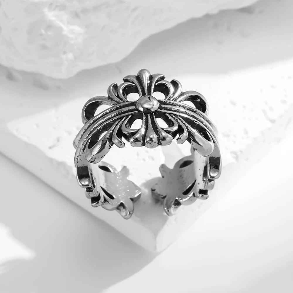 New retro opening ring cross men and women fashion personality net red couple index finger ring