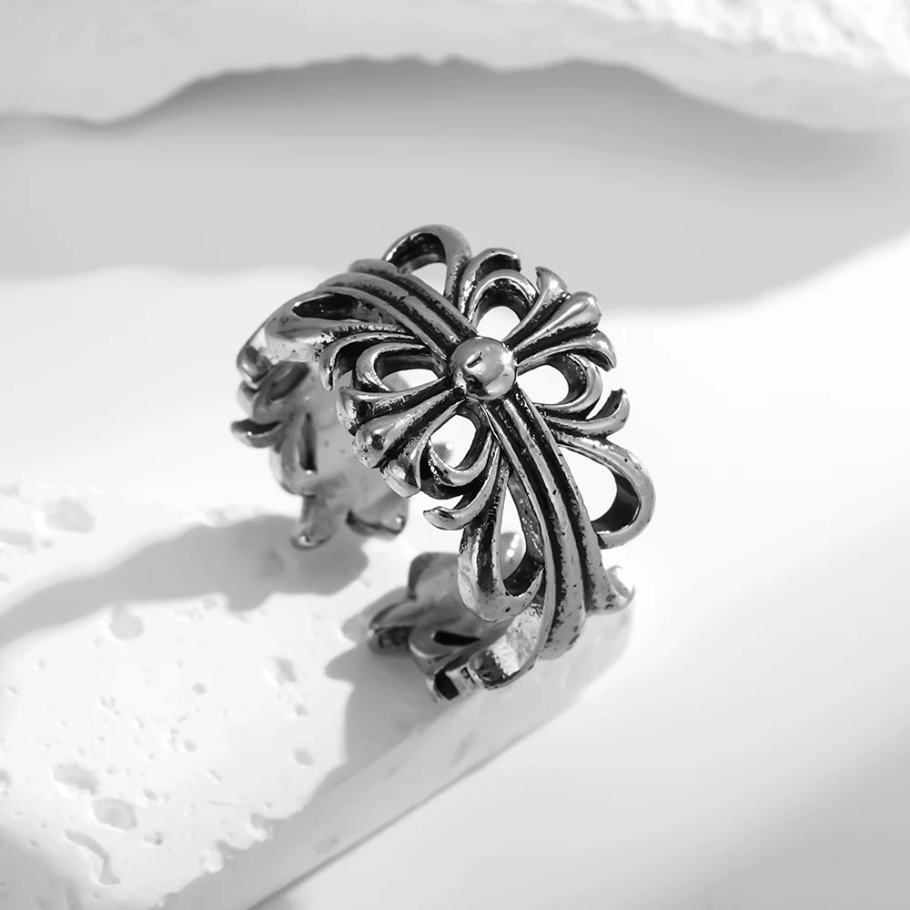 New retro opening ring cross men and women fashion personality net red couple index finger ring