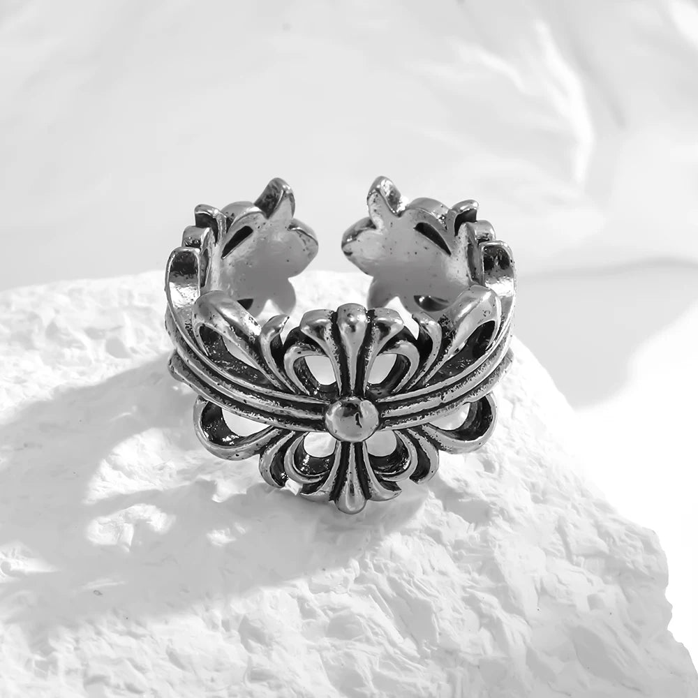 New retro opening ring cross men and women fashion personality net red couple index finger ring