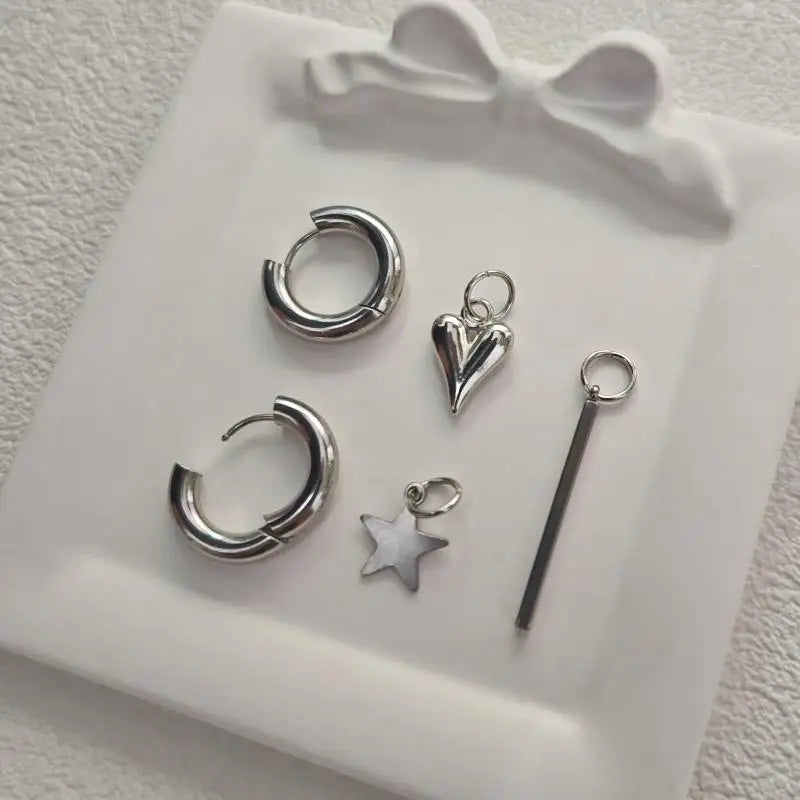 Fashion Punk Long Heart Star Pendant Earrings For Women Simple Geometric Circular Ear Buckle Trendy Jewelry Gift