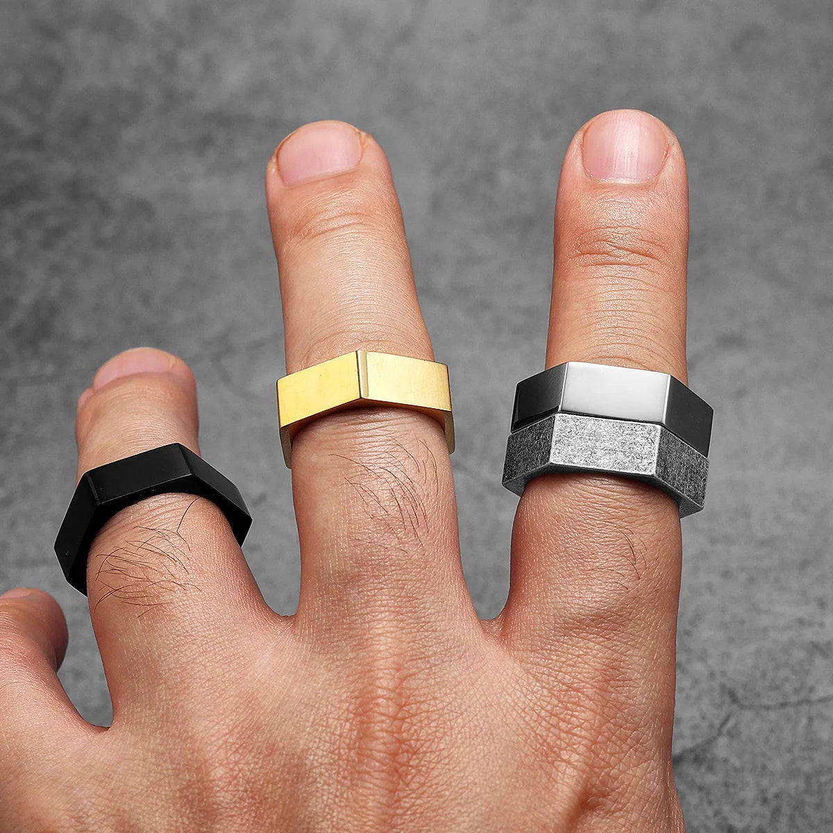 Simple Glossy Hexagon Stainless Steel Men Rings Punk New In For Male Women Fashion Jewelry Creativity Gift Wholesale Dropshiping