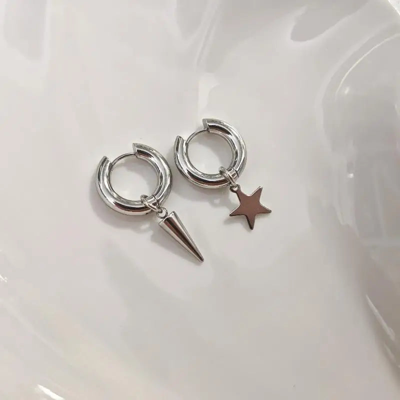 Fashion Punk Long Heart Star Pendant Earrings For Women Simple Geometric Circular Ear Buckle Trendy Jewelry Gift