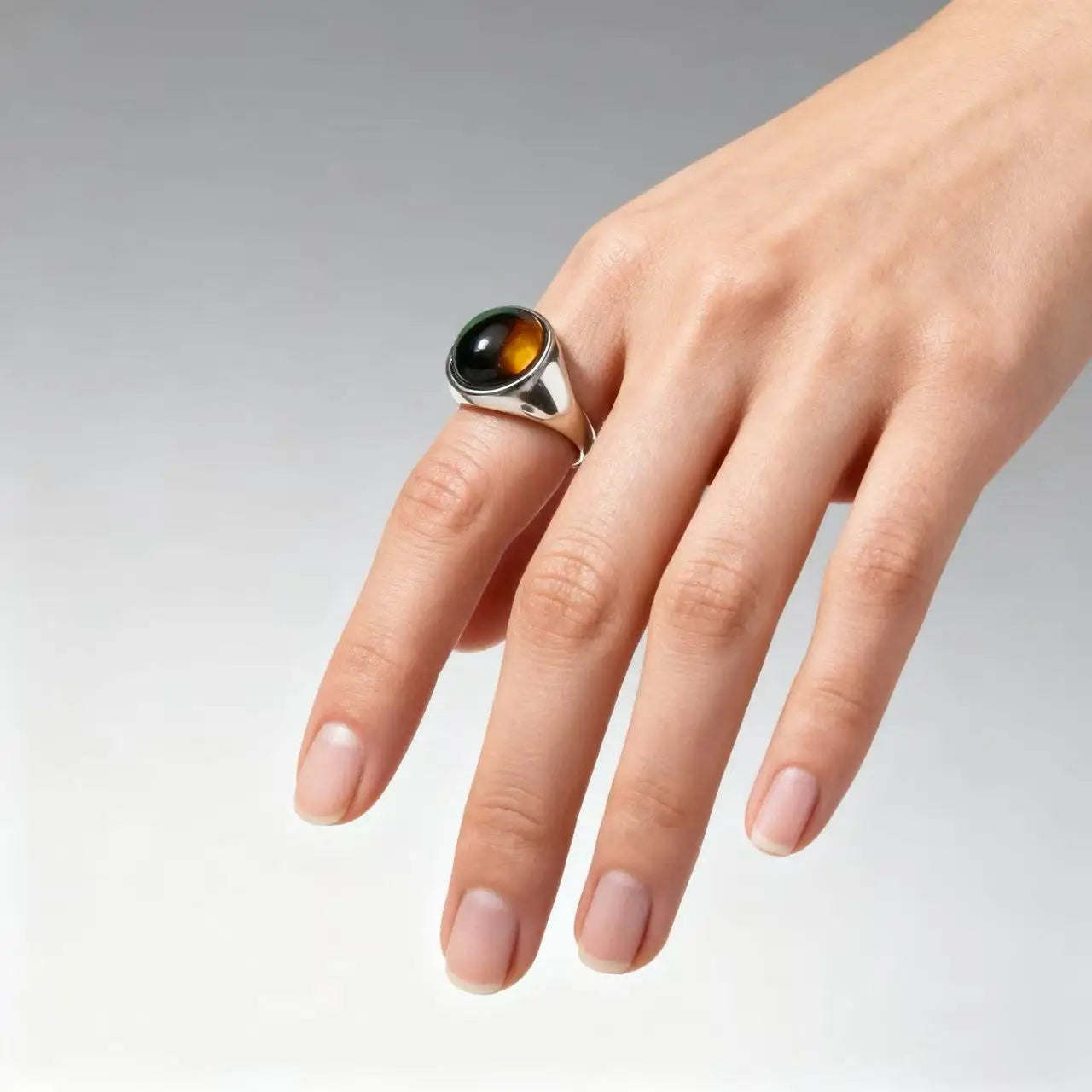 HNSP 316L Stainless Steel Oval Natural Stone Ring For Men Women Finger Vintage Jewelry Black Green Tiger Eye Male Rings