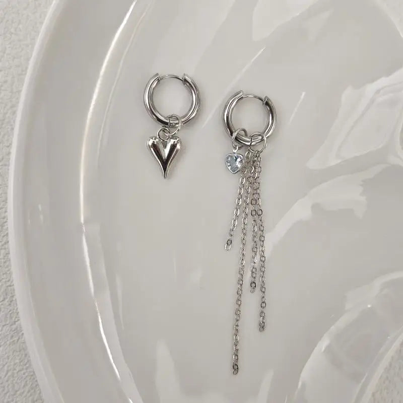 Fashion Punk Long Heart Star Pendant Earrings For Women Simple Geometric Circular Ear Buckle Trendy Jewelry Gift