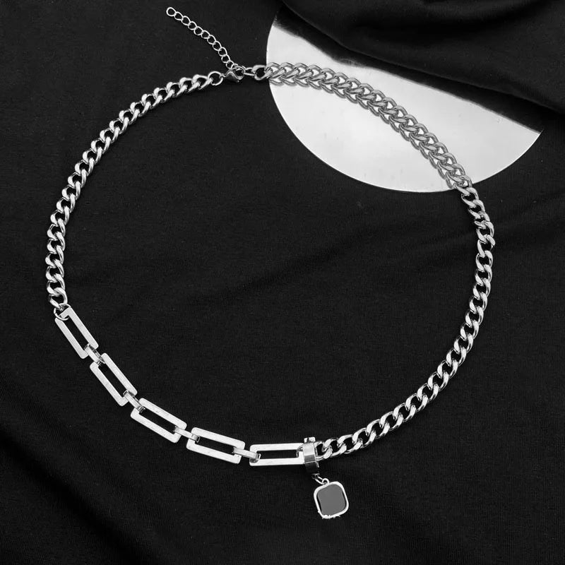 Stainless Steel Cuban Chain Choker Necklace for Men Black Square Pendant Necklace Male Neck Chains Cool Hip Hop Neck Jewelry New