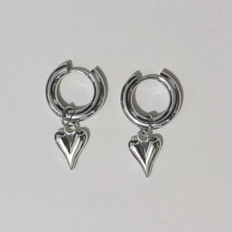 Fashion Punk Long Heart Star Pendant Earrings For Women Simple Geometric Circular Ear Buckle Trendy Jewelry Gift