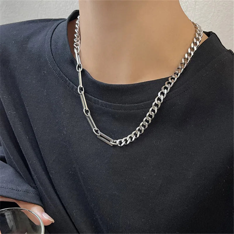 Stainless Steel Cuban Chain Choker Necklace for Men Black Square Pendant Necklace Male Neck Chains Cool Hip Hop Neck Jewelry New