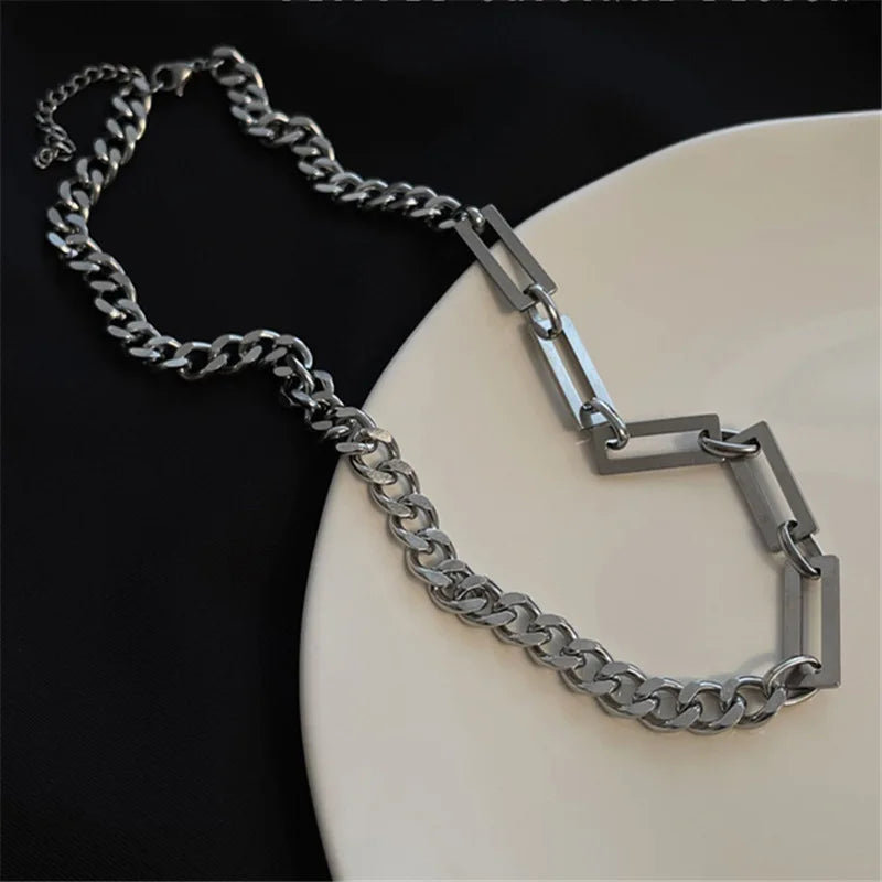 Stainless Steel Cuban Chain Choker Necklace for Men Black Square Pendant Necklace Male Neck Chains Cool Hip Hop Neck Jewelry New