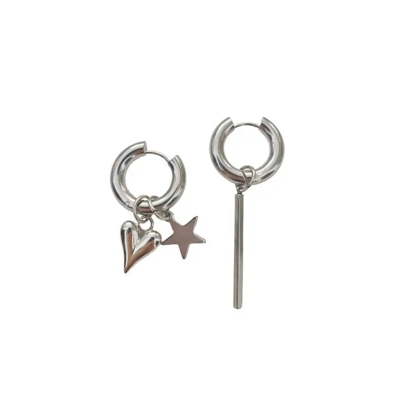 Fashion Punk Long Heart Star Pendant Earrings For Women Simple Geometric Circular Ear Buckle Trendy Jewelry Gift