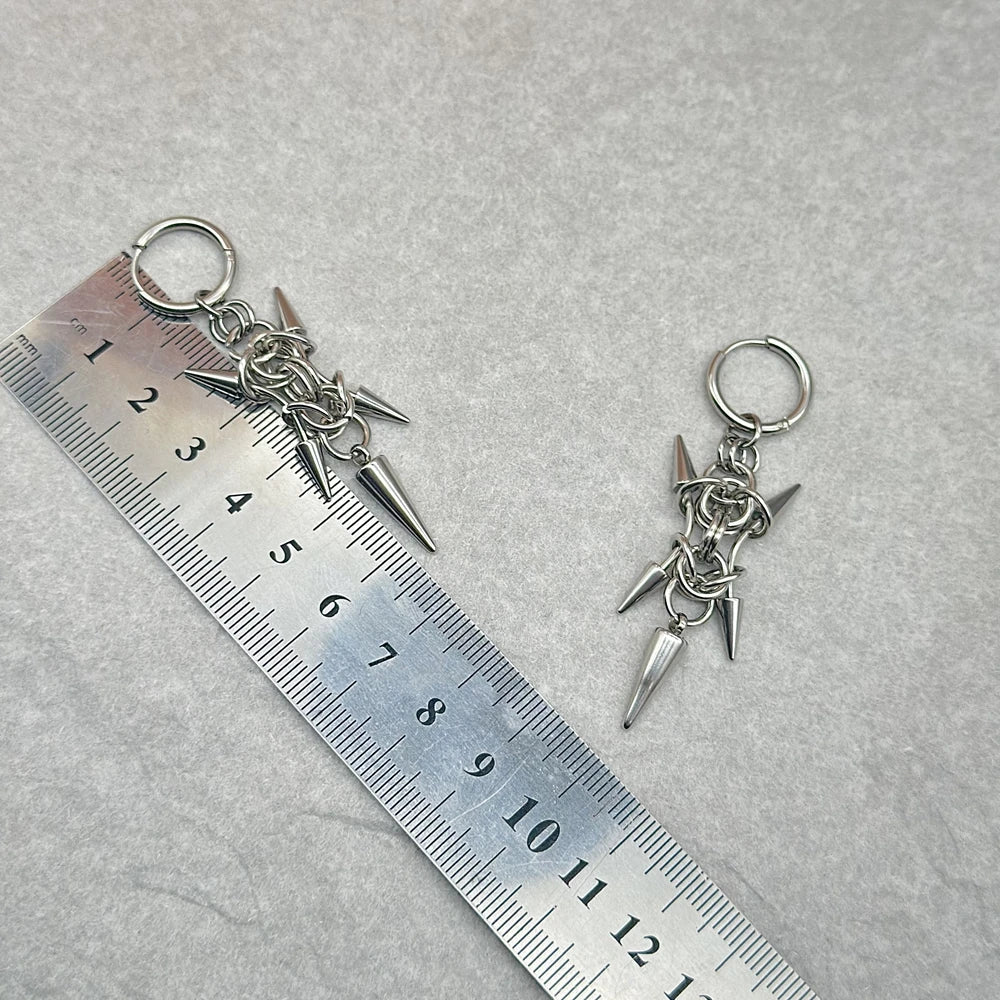Handmade Stainless Steel Byzantine Chainmail Spike Hoop Earrings for Women Gothic Punk Grunge Piercing Barbell Dangle Earrings