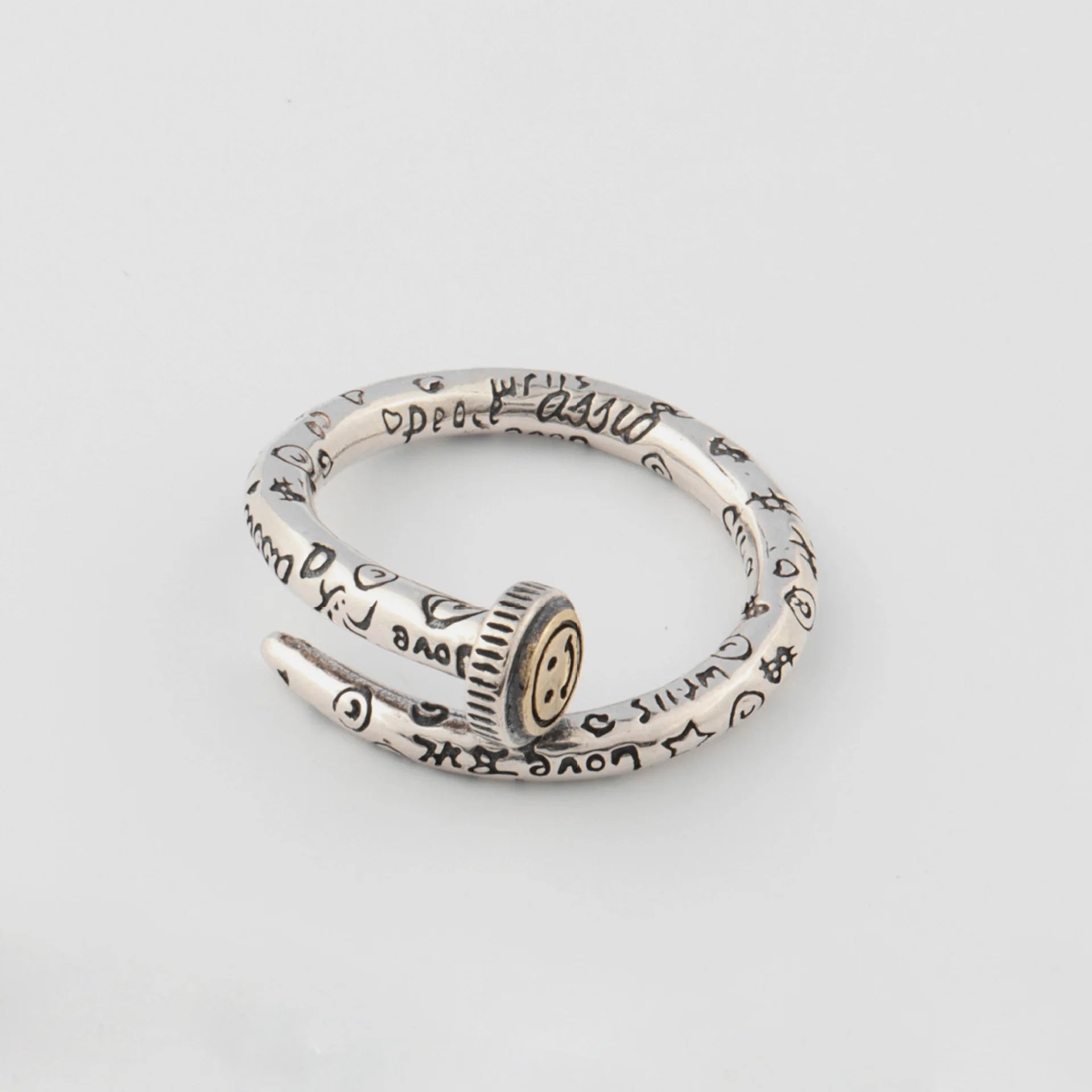 Retro Smile Face Graffiti Nail Adjustable Open Ring For Women Punk Gothic Copper Unisex Jewelry Edgy Couple Accessories Gift