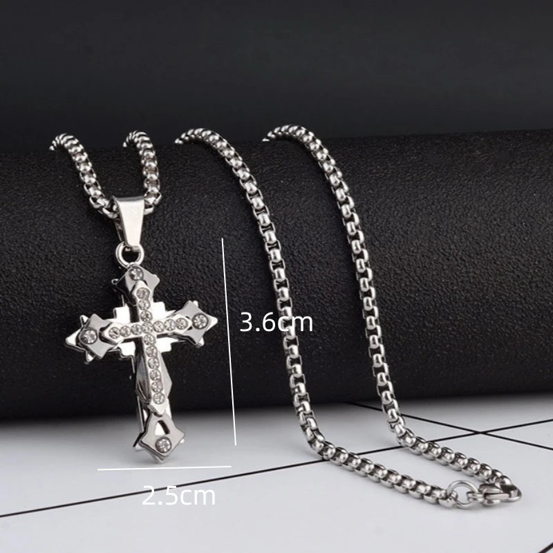 High Quality Cross Titanium Steel Non Fading Necklace,Domineering and Trendy Men's hip-hop Pendant Chain,New Handsome Men Women