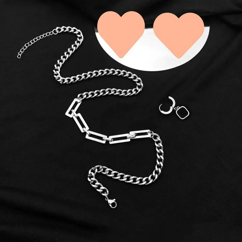Stainless Steel Cuban Chain Choker Necklace for Men Black Square Pendant Necklace Male Neck Chains Cool Hip Hop Neck Jewelry New