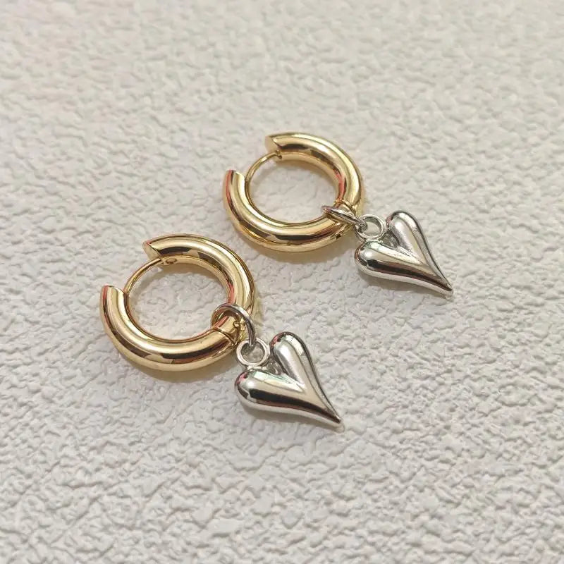 Fashion Punk Long Heart Star Pendant Earrings For Women Simple Geometric Circular Ear Buckle Trendy Jewelry Gift