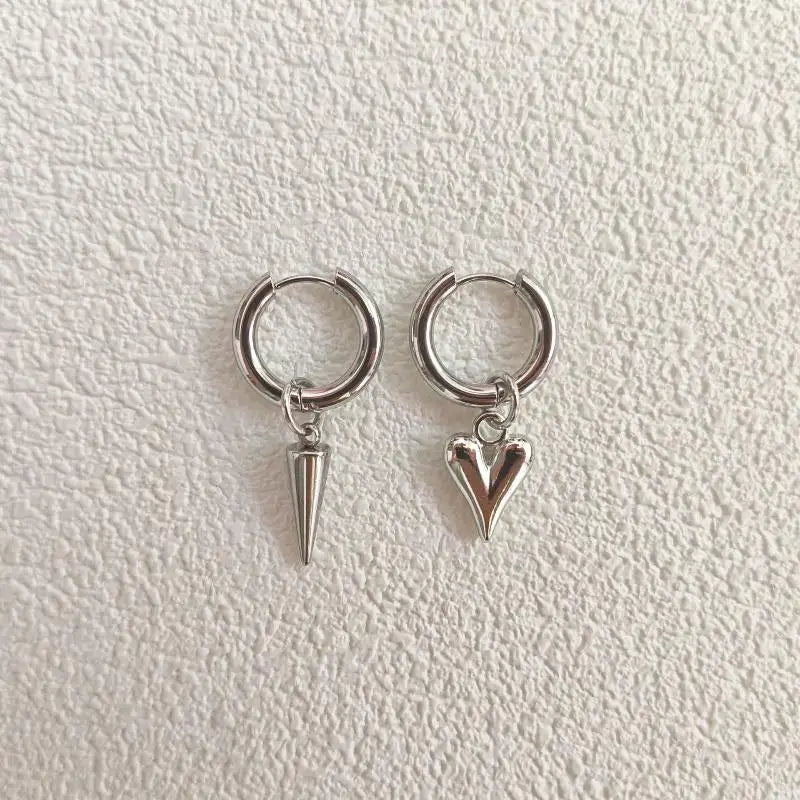 Fashion Punk Long Heart Star Pendant Earrings For Women Simple Geometric Circular Ear Buckle Trendy Jewelry Gift