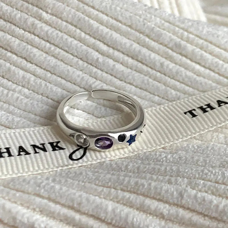 925 Sterling Silver Simple Colorful Heart Stone RingsFor Women Geometric Fashion Smiple Open Handmade Allergy Party Jewelry Gift