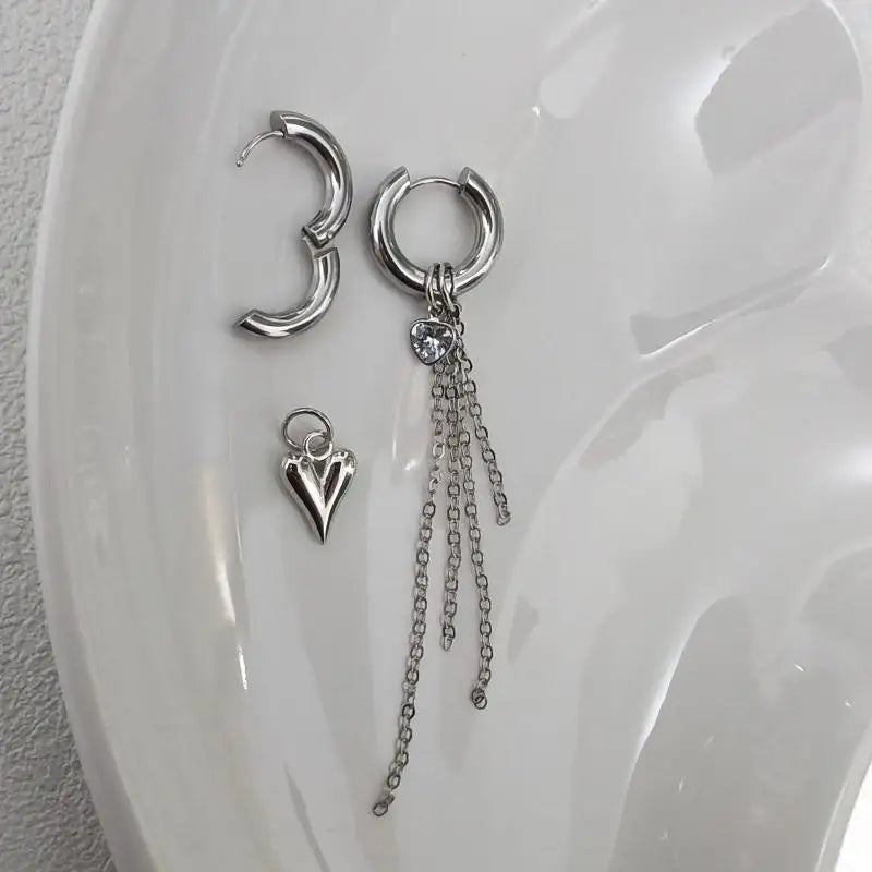 Fashion Punk Long Heart Star Pendant Earrings For Women Simple Geometric Circular Ear Buckle Trendy Jewelry Gift