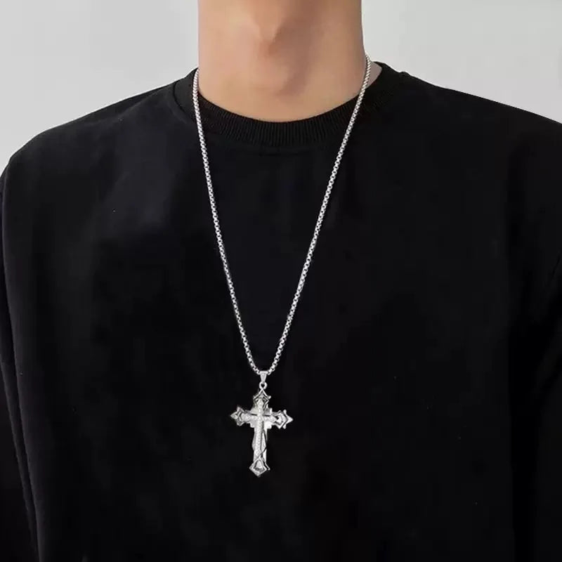 High Quality Cross Titanium Steel Non Fading Necklace,Domineering and Trendy Men's hip-hop Pendant Chain,New Handsome Men Women