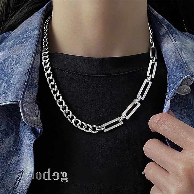 Stainless Steel Cuban Chain Choker Necklace for Men Black Square Pendant Necklace Male Neck Chains Cool Hip Hop Neck Jewelry New