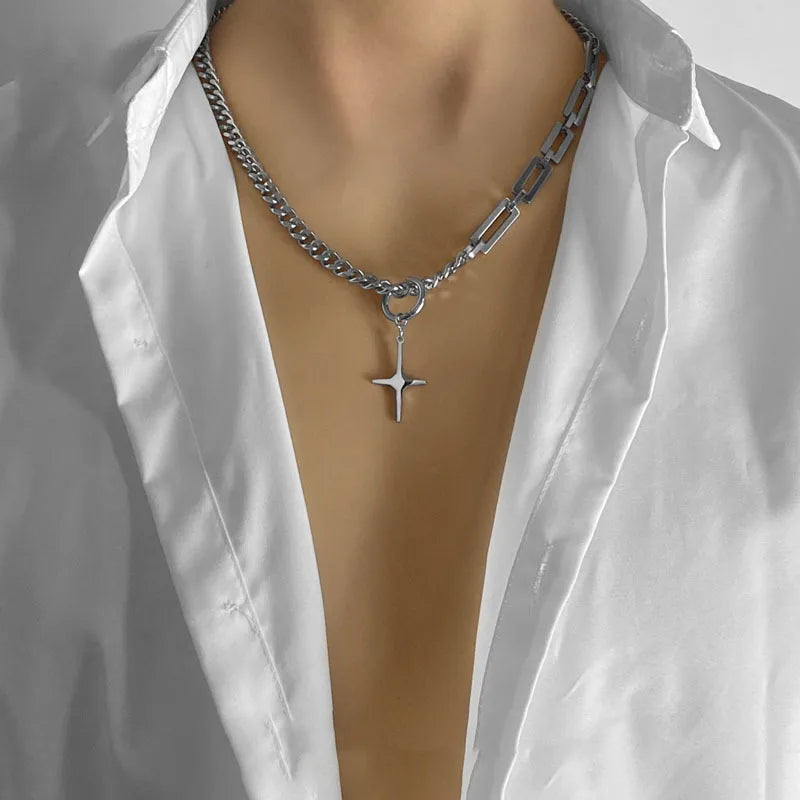 Stainless Steel Cuban Chain Choker Necklace for Men Black Square Pendant Necklace Male Neck Chains Cool Hip Hop Neck Jewelry New