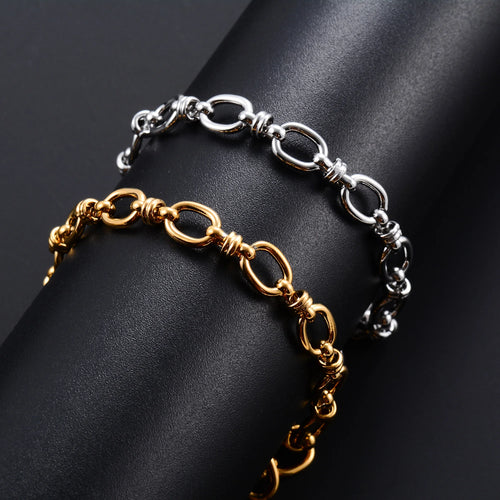 6.5mm Punk Handmade Stainless Steel Bracelet Link Oval Chain for Women Men Rock Boy Hand Chain Wristband Anklets Metal Jewelry