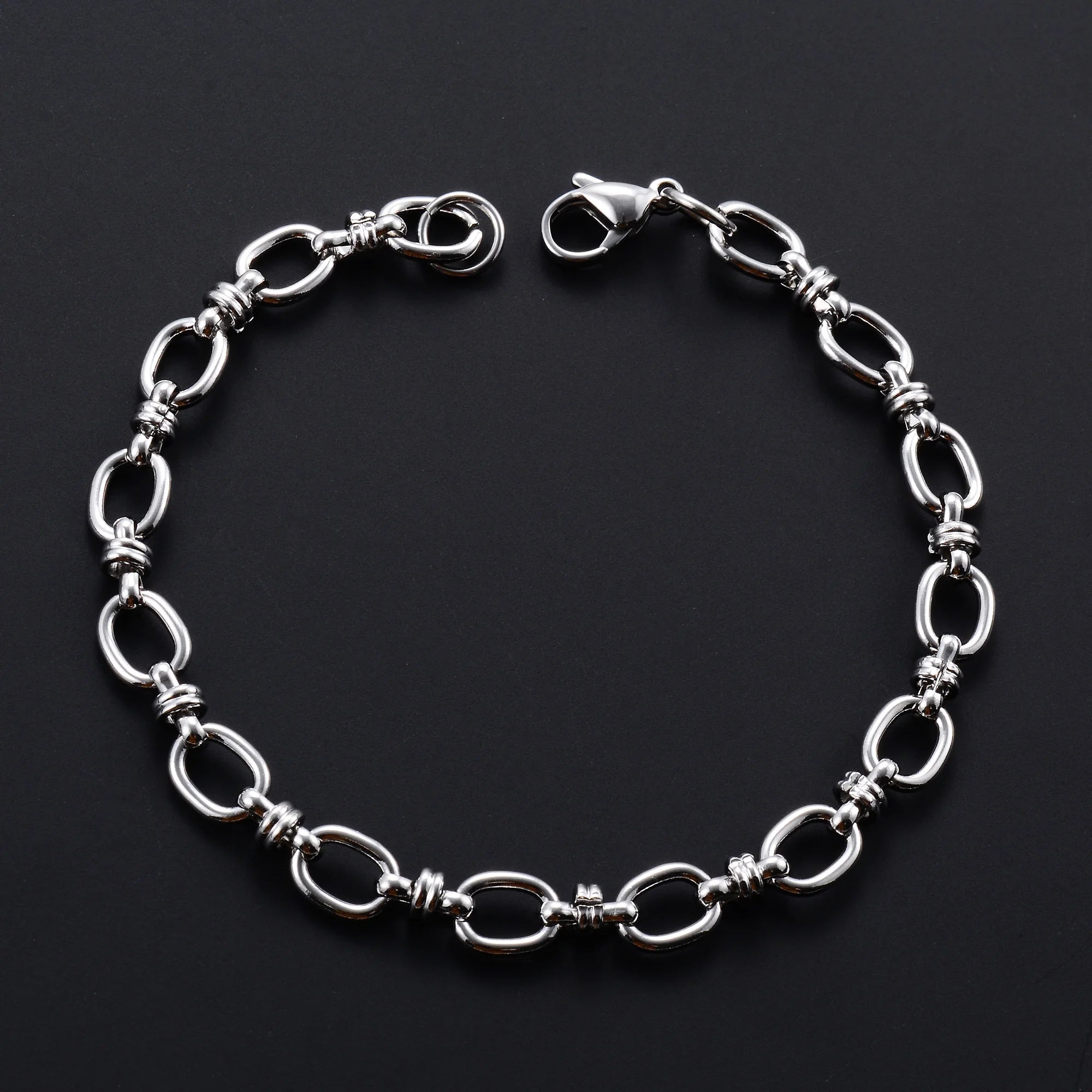 6.5mm Punk Handmade Stainless Steel Bracelet Link Oval Chain for Women Men Rock Boy Hand Chain Wristband Anklets Metal Jewelry