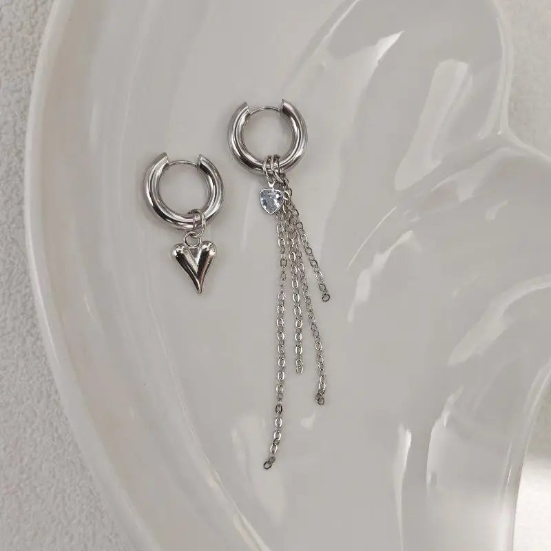 Fashion Punk Long Heart Star Pendant Earrings For Women Simple Geometric Circular Ear Buckle Trendy Jewelry Gift