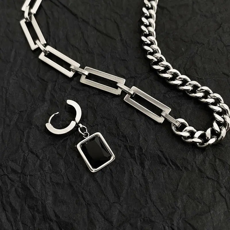 Stainless Steel Cuban Chain Choker Necklace for Men Black Square Pendant Necklace Male Neck Chains Cool Hip Hop Neck Jewelry New