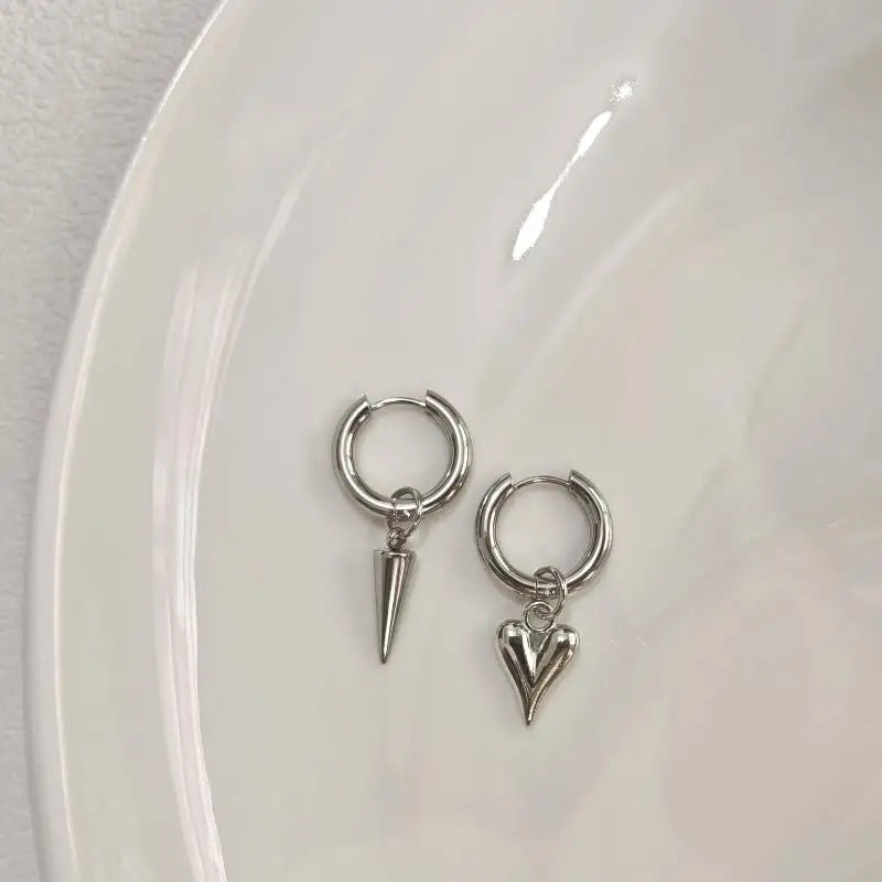 Fashion Punk Long Heart Star Pendant Earrings For Women Simple Geometric Circular Ear Buckle Trendy Jewelry Gift