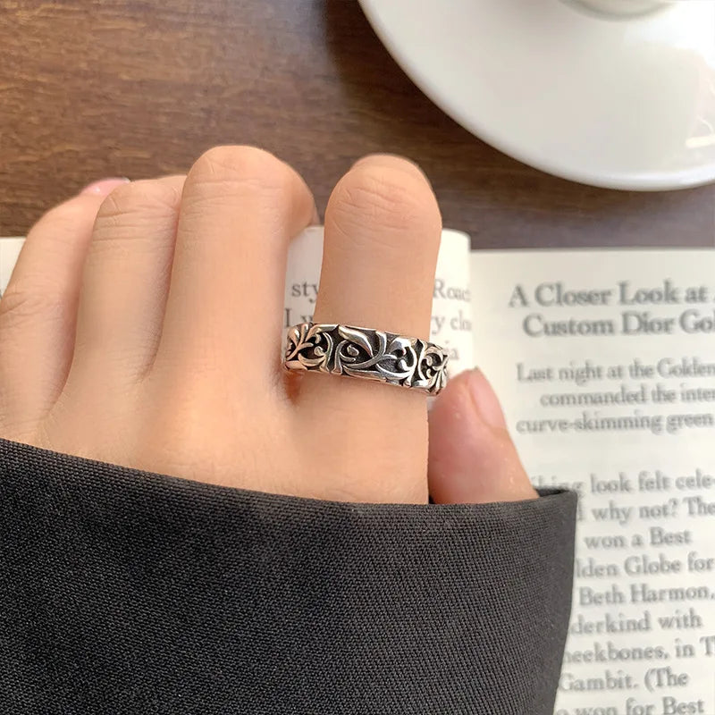 Retro Eternal Vine Ring Silver Color Punk Gothic Vintage Open Ring For Men Women Handmade Designer Jewelry Unisex Accessories