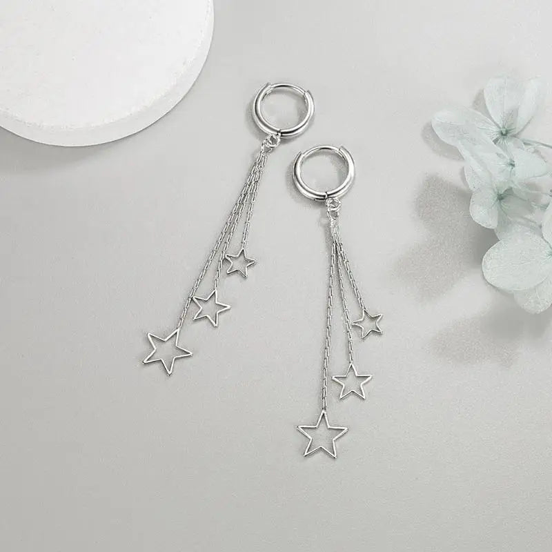 Fashion Punk Long Heart Star Pendant Earrings For Women Simple Geometric Circular Ear Buckle Trendy Jewelry Gift