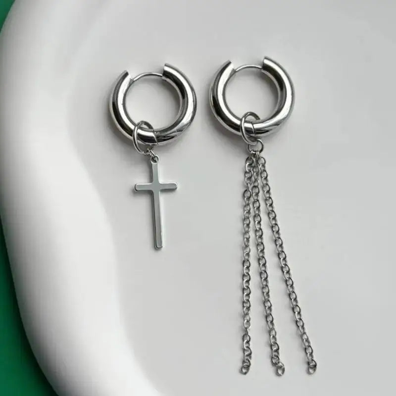 Fashion Punk Long Heart Star Pendant Earrings For Women Simple Geometric Circular Ear Buckle Trendy Jewelry Gift