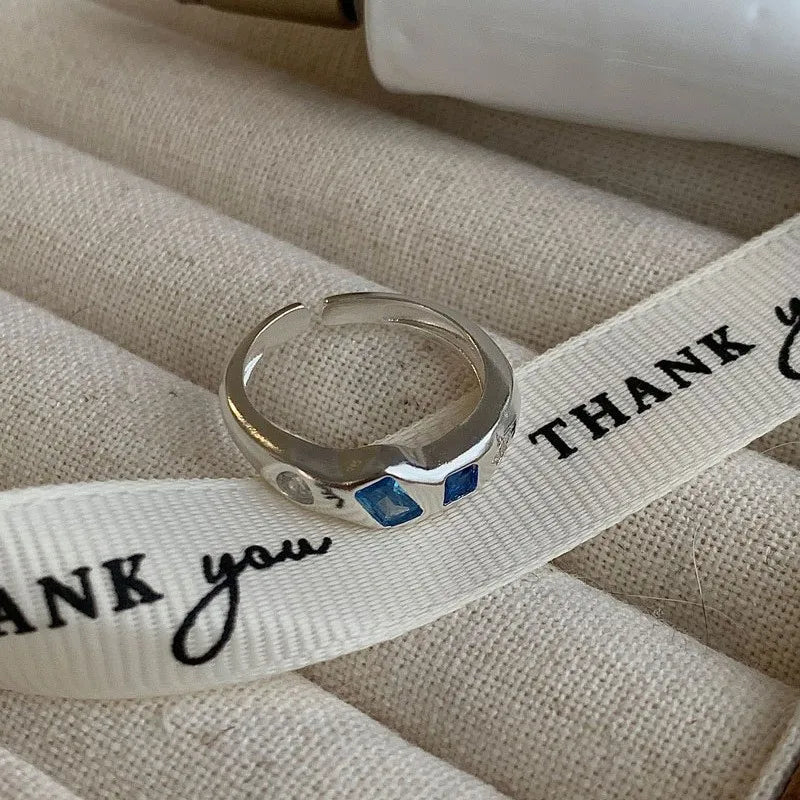 925 Sterling Silver Simple Colorful Heart Stone RingsFor Women Geometric Fashion Smiple Open Handmade Allergy Party Jewelry Gift